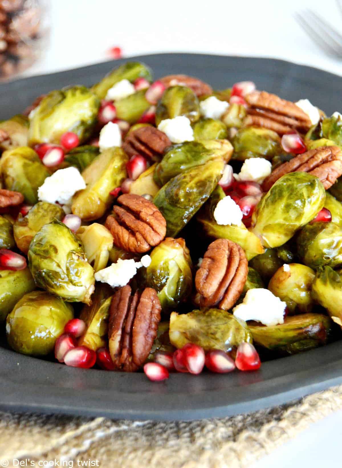 Maple Balsamic Brussels Sprouts with Feta, Pomegranate and Pecans - Del ...