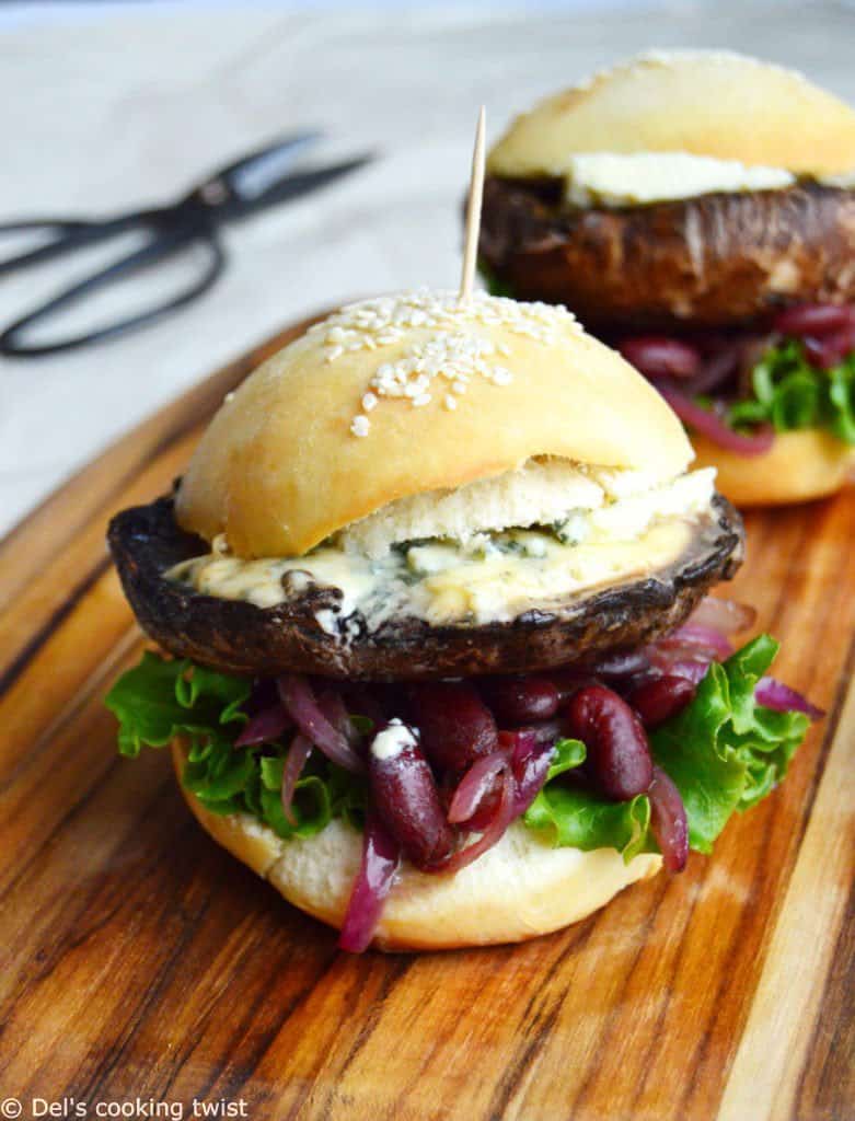 Grilled Cheese Burger with Portobello and Onion