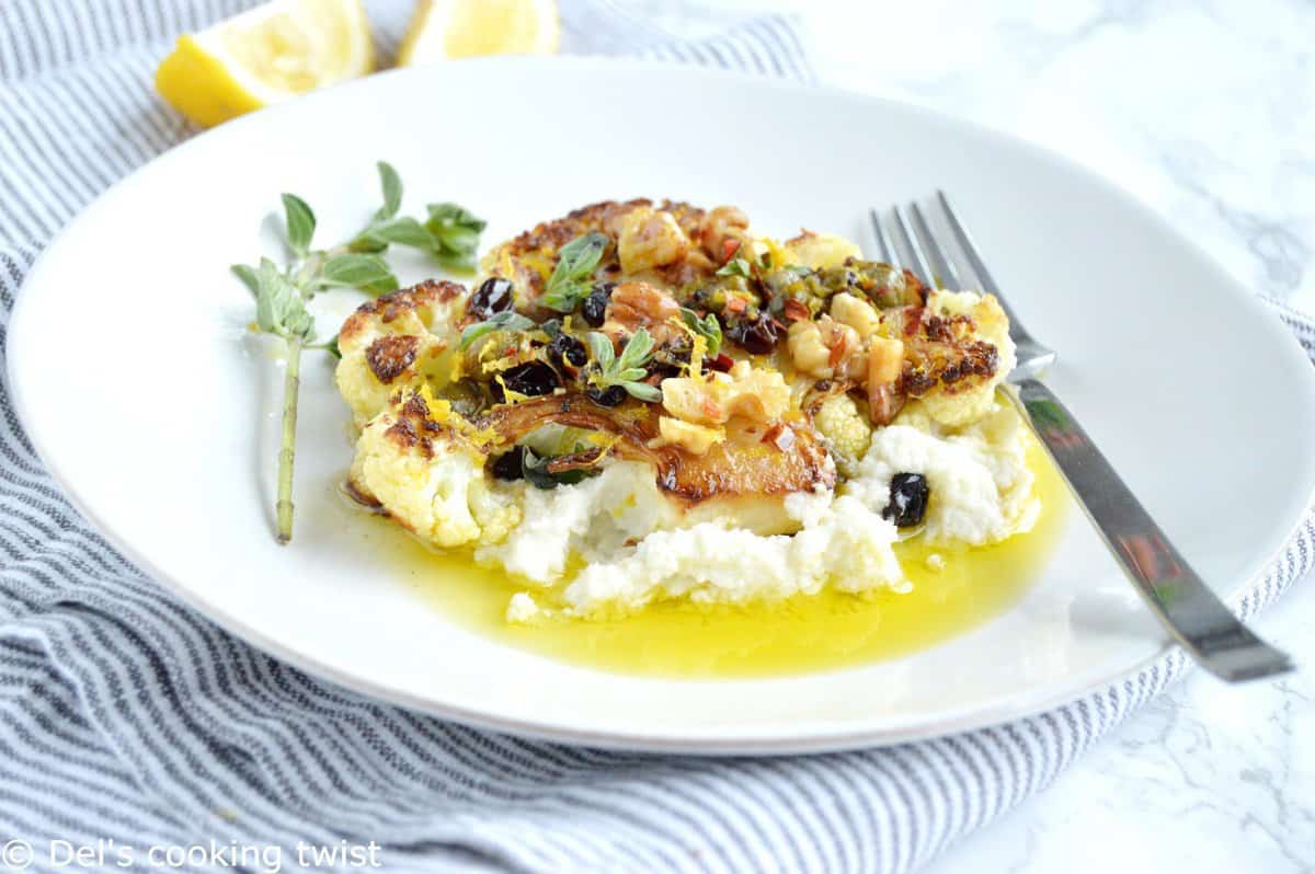 Roasted Cauliflower Steaks with a Walnut-Caper Salsa