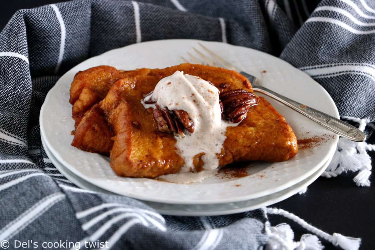 Vegan Pumpkin French Toast with Chai Whipped Cream