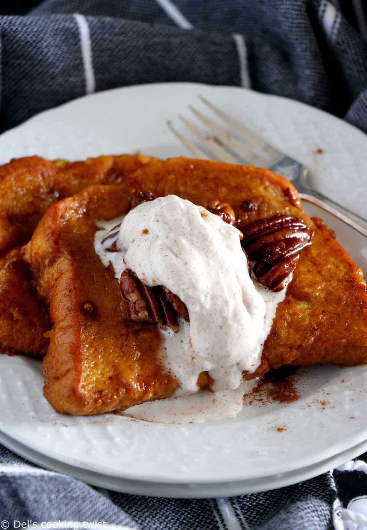 Vegan Pumpkin French Toast with Chai Whipped Cream