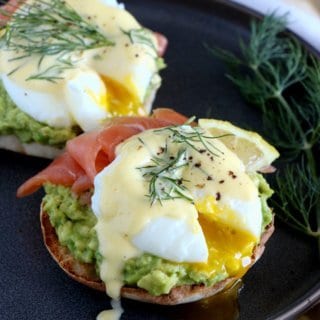 Smashed Avo Toast with Poached Eggs and Hollandaise Sauce recipe