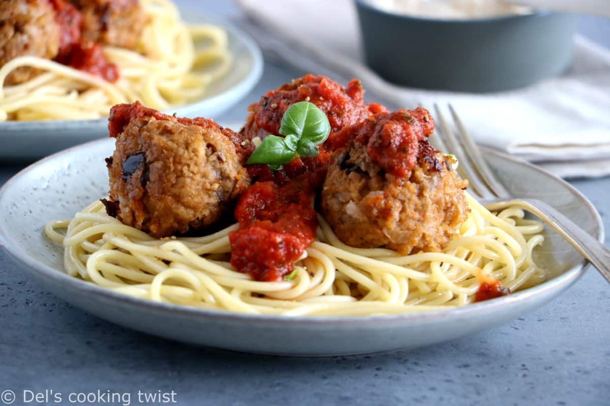 Vegetarian Eggplant Meatballs with Kamut® Spaghetti - Del's cooking twist