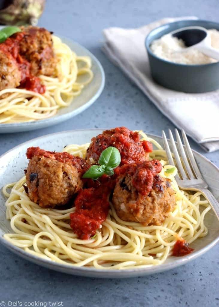 Vegetarian Eggplant Meatballs with Kamut® Spaghetti - Del's cooking twist