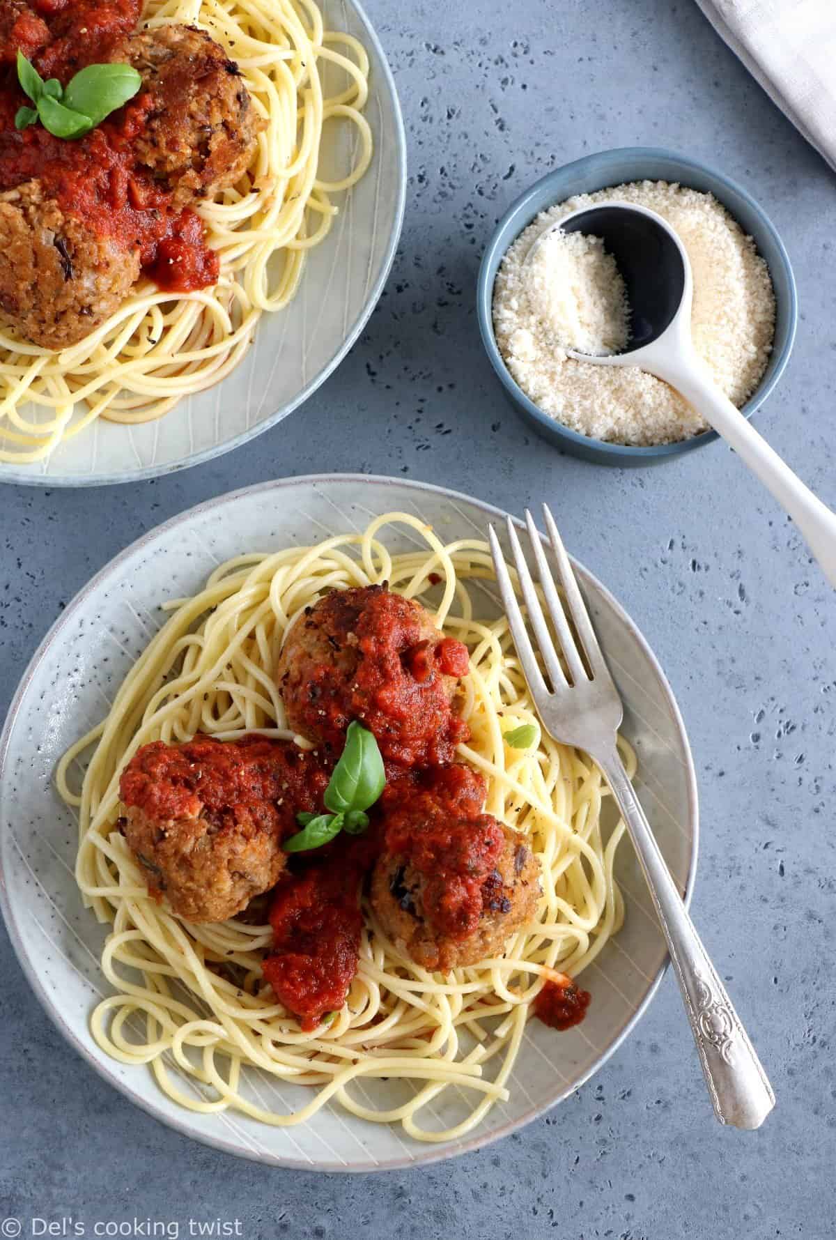 Vegetarian Eggplant Meatballs with Kamut® Spaghetti - Del's cooking twist