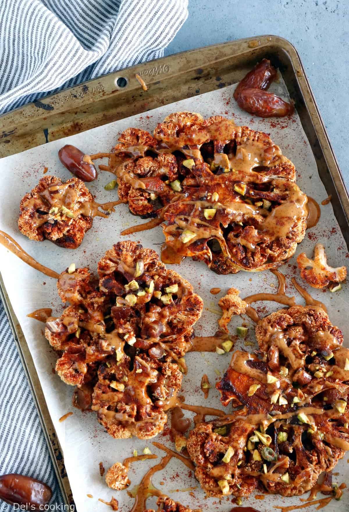 Cauliflower Steaks with Tahini-Harissa Sauce