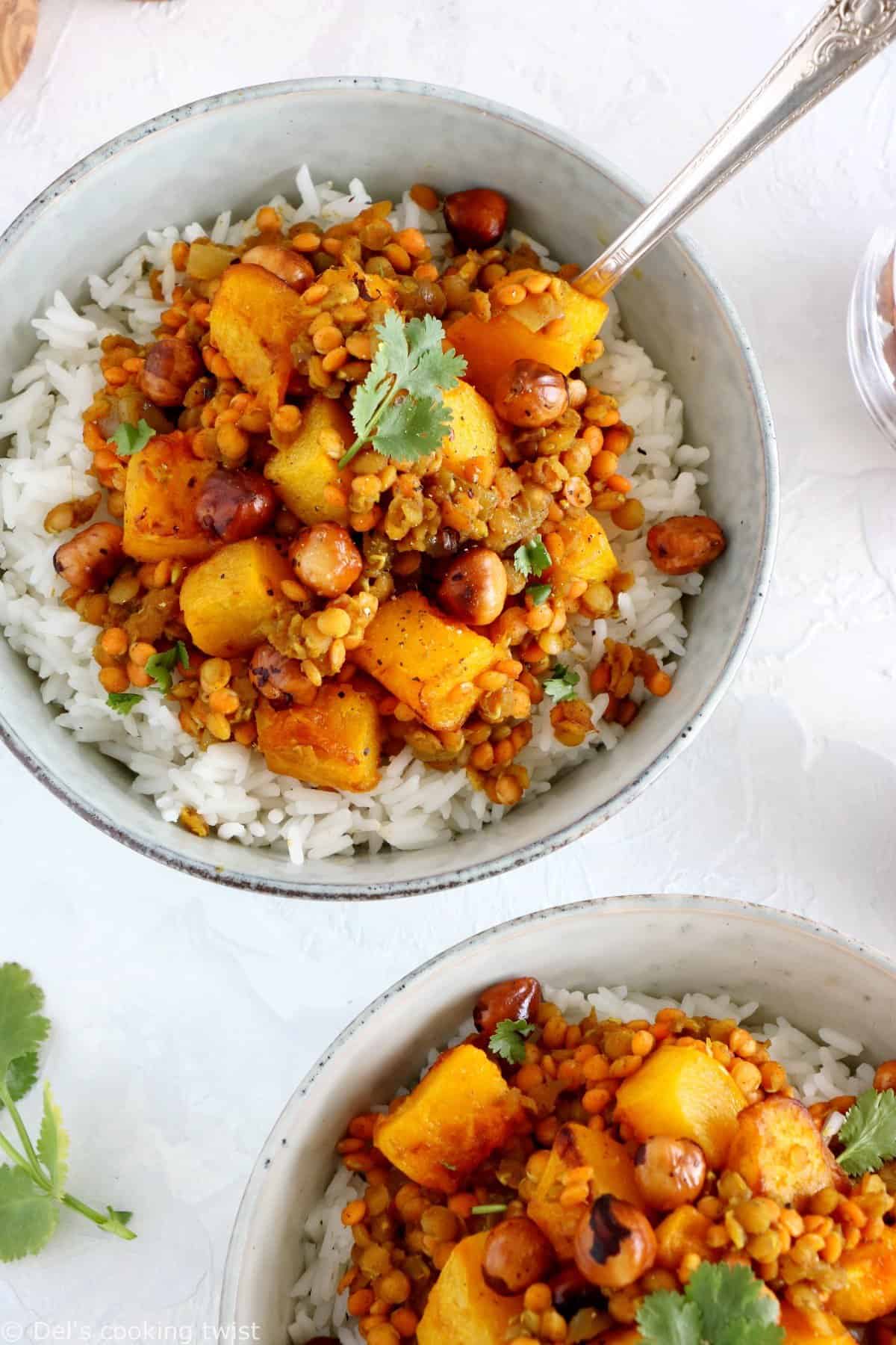 Red Lentil Dahl with Roasted Pumpkin and Hazelnut