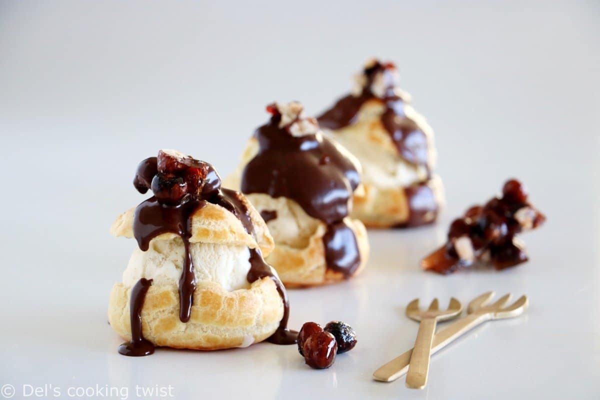 Chocolate Profiteroles with Candied Hazelnuts