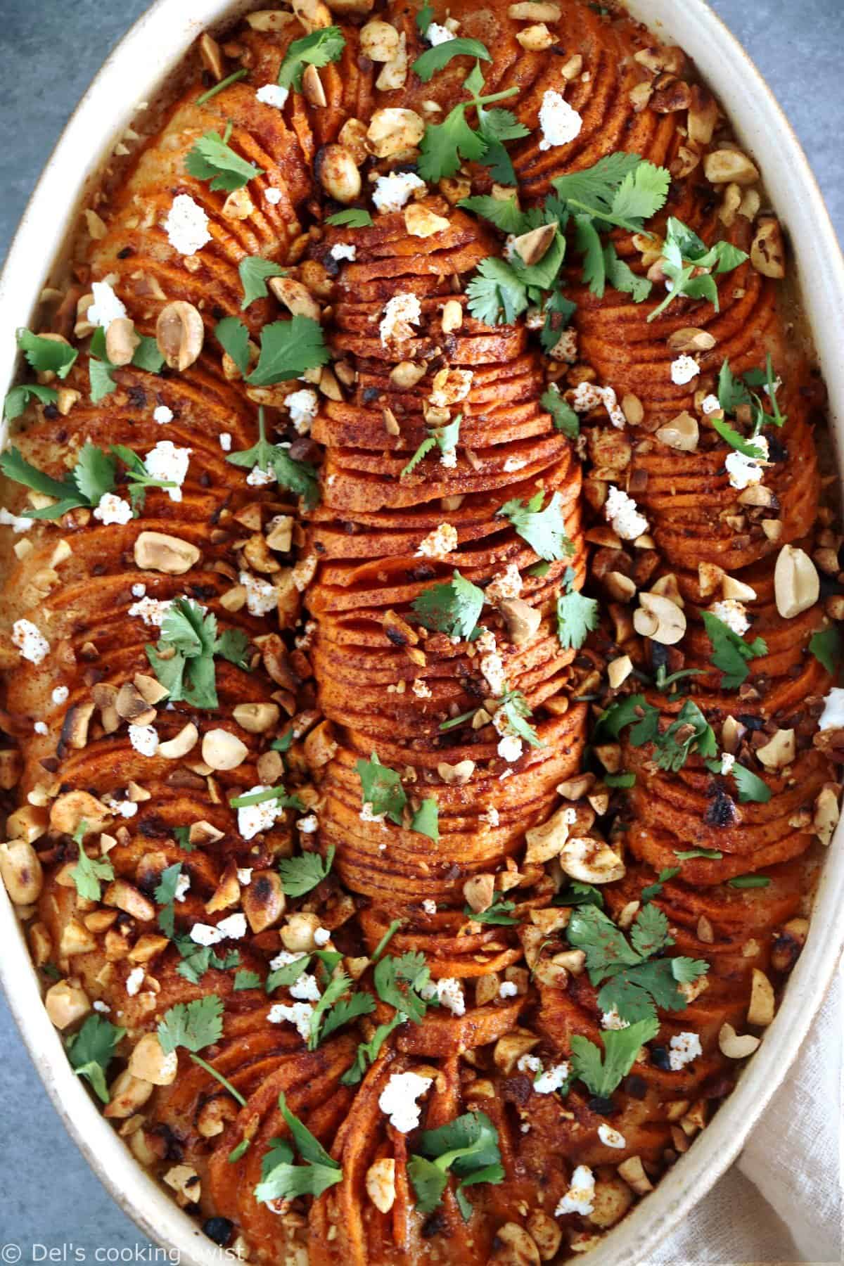 Gratin de patates douces épicé au beurre de cacahuètes