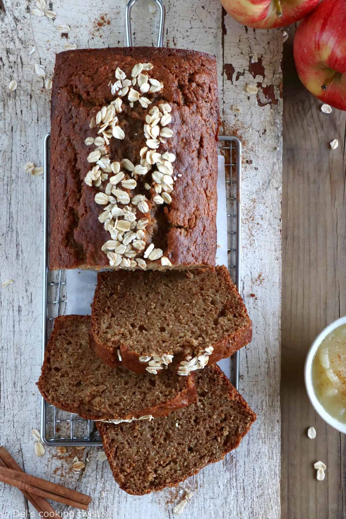 Healthy whole wheat apple bread is a low fat recipe prepared with whole wheat flour, shredded apples and is lightly sweetened with applesauce. This simple apple bread recipe is a winner.