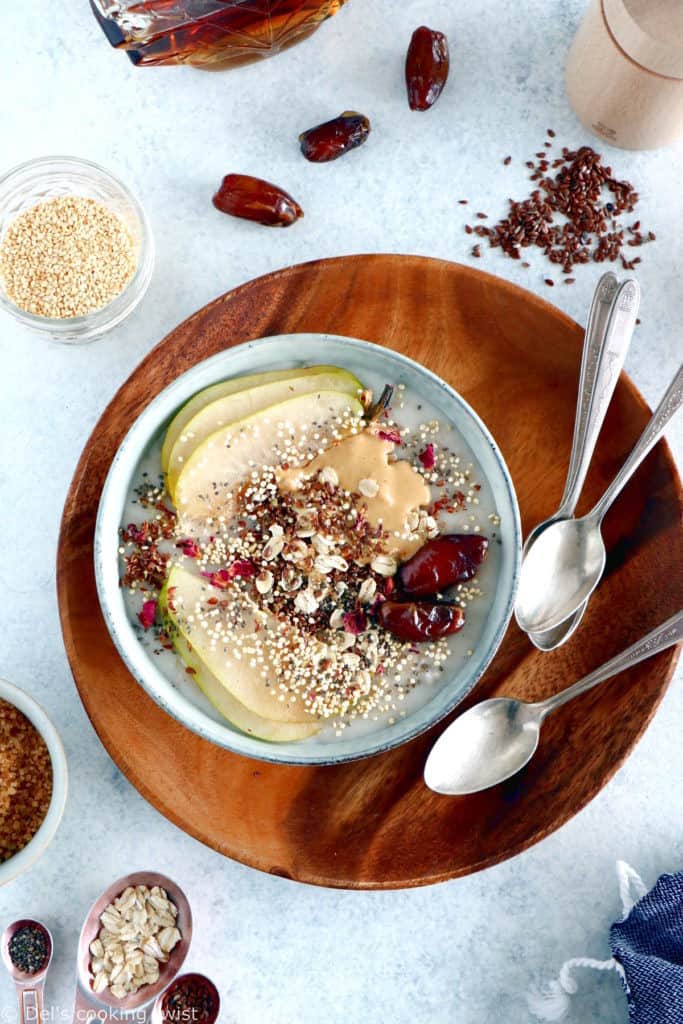 Healthy Nut Butter Flaxseed Oatmeal Bowl - Del's cooking twist