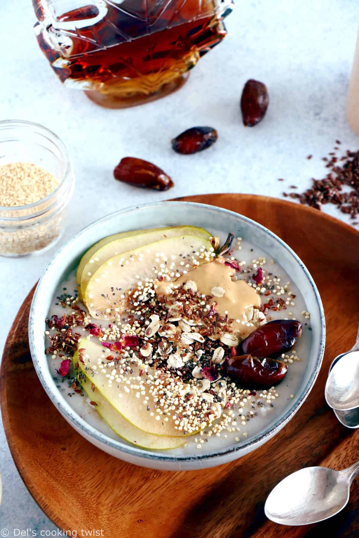 Healthy Nut Butter Flaxseed Oatmeal Bowl - Del's cooking twist