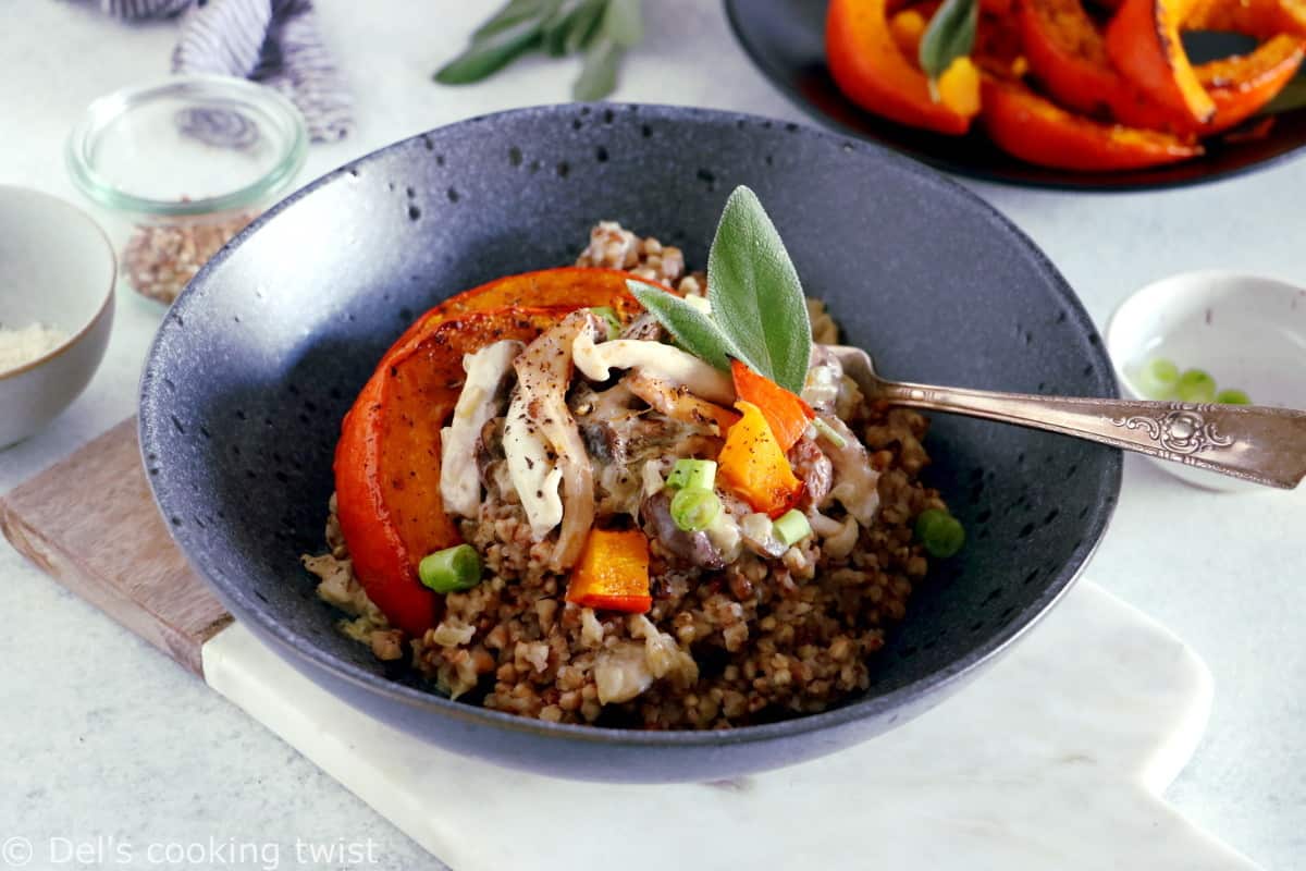 Subtle and elegant, this wild mushroom and roasted squash buckwheat risotto is a great alternative to your classic rice risotto.