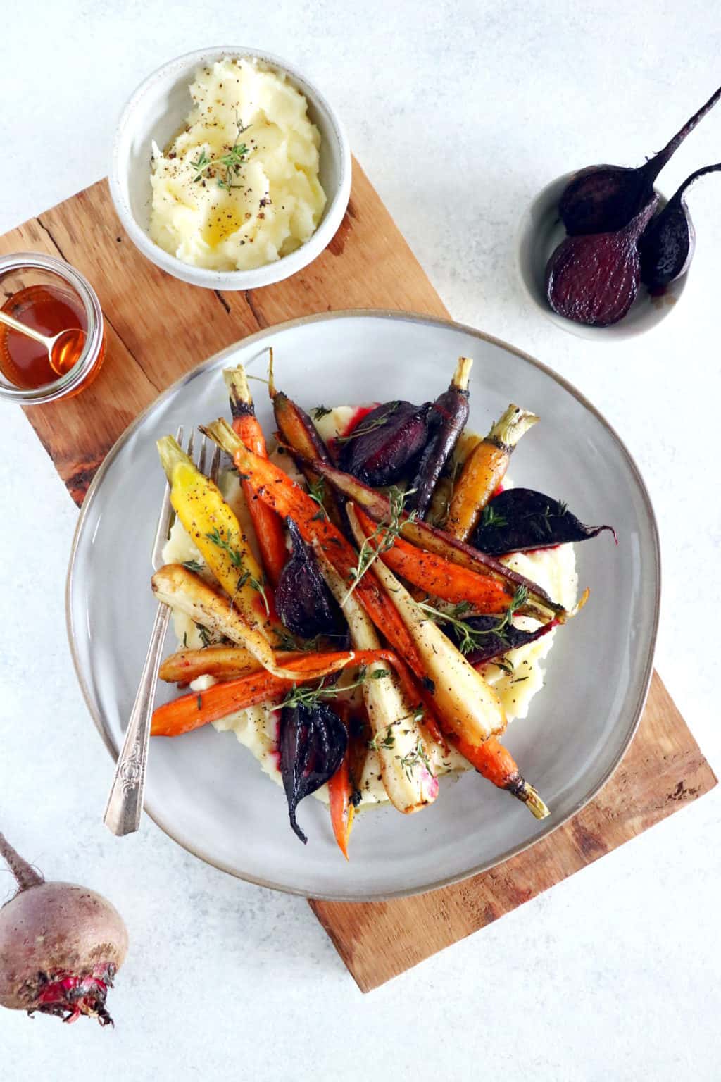 Maple Roasted Root Vegetables with Parsnip Puree - Del's cooking twist