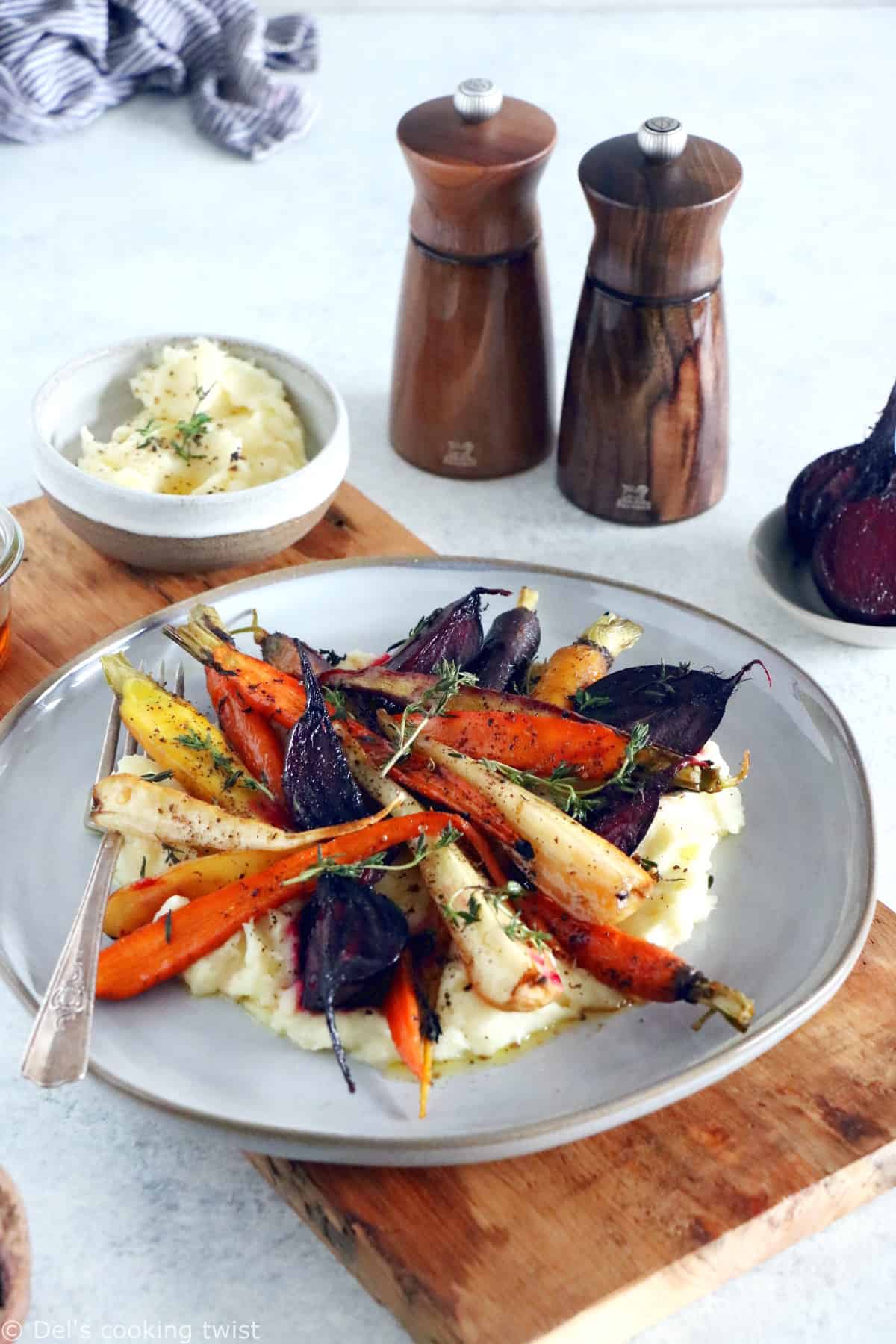 Maple Roasted Root Vegetables with Parsnip Puree - Del's cooking twist