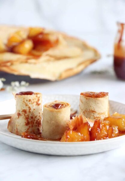 These salted caramel apple crepe rolls make for an elegant and fancy dessert yet are rather simple to make.