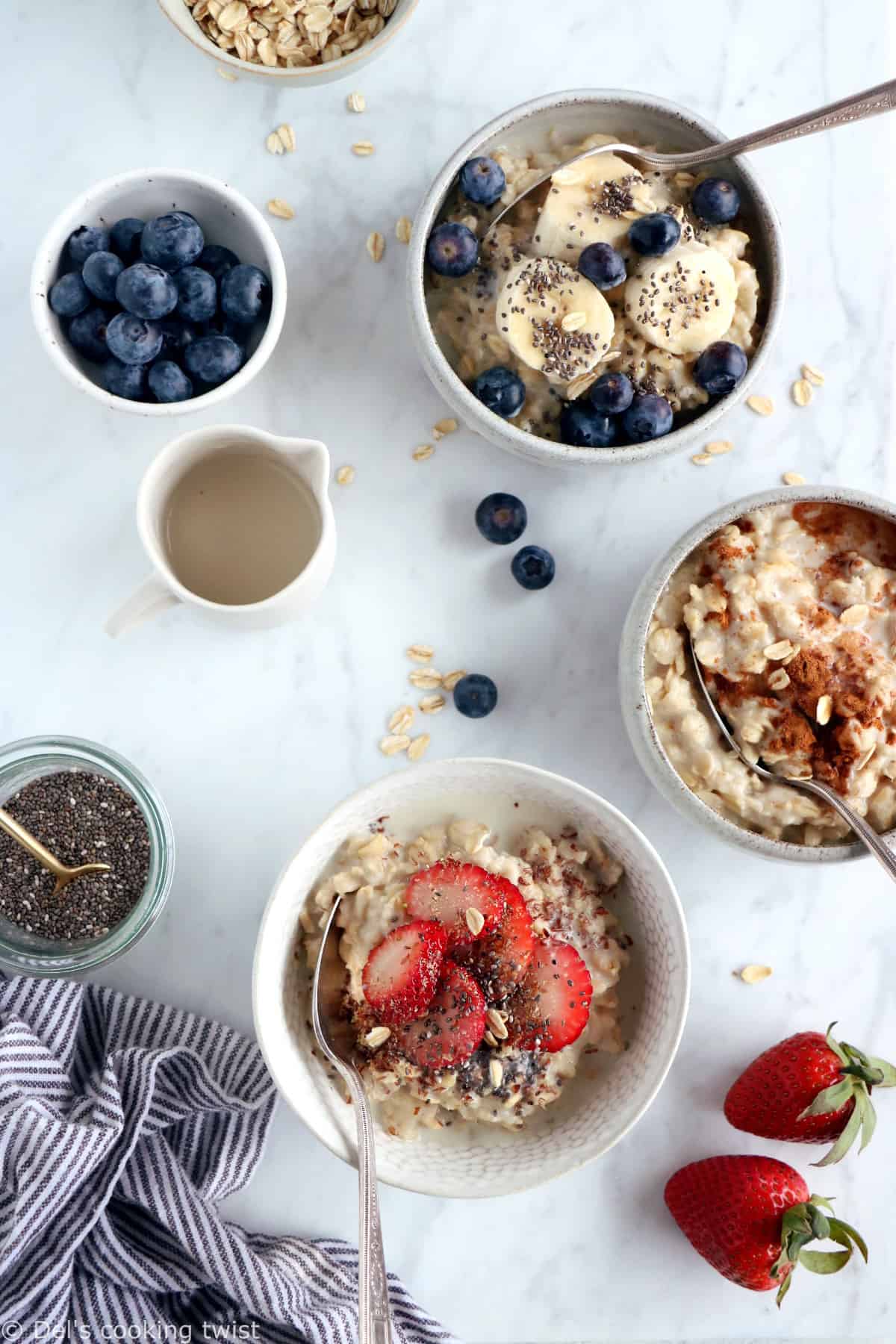 Learn how to make oatmeal from scratch with just 2 simple ingredients and discover all the tips and tricks to master the oatmeal technique. Loaded with fiber, oatmeal makes a satisfying healthy breakfast for busy days.