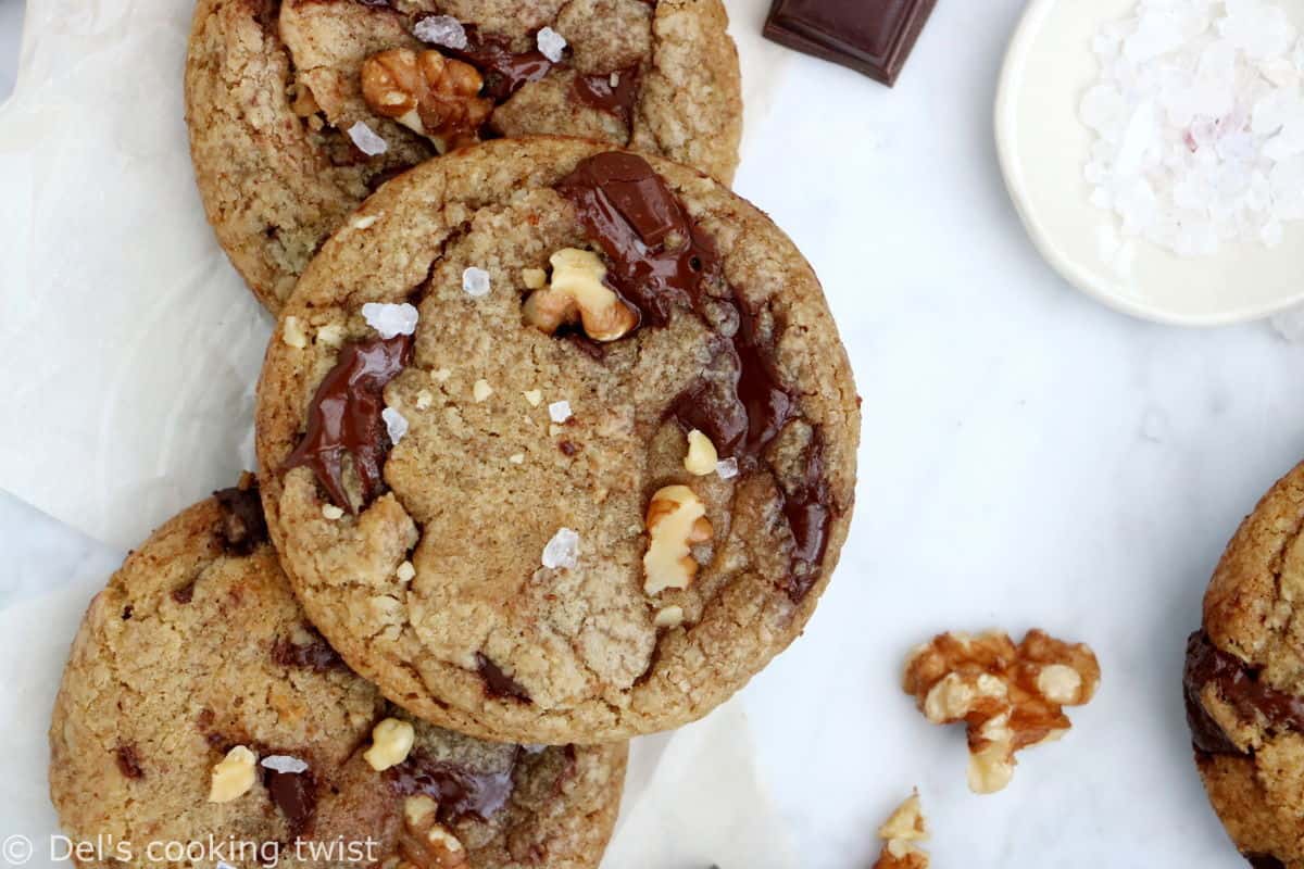 Both crunchy and chewy, these brown butter walnut chocolate chip cookies are truly out of this world. The brown butter also adds some delicious nutty flavors.