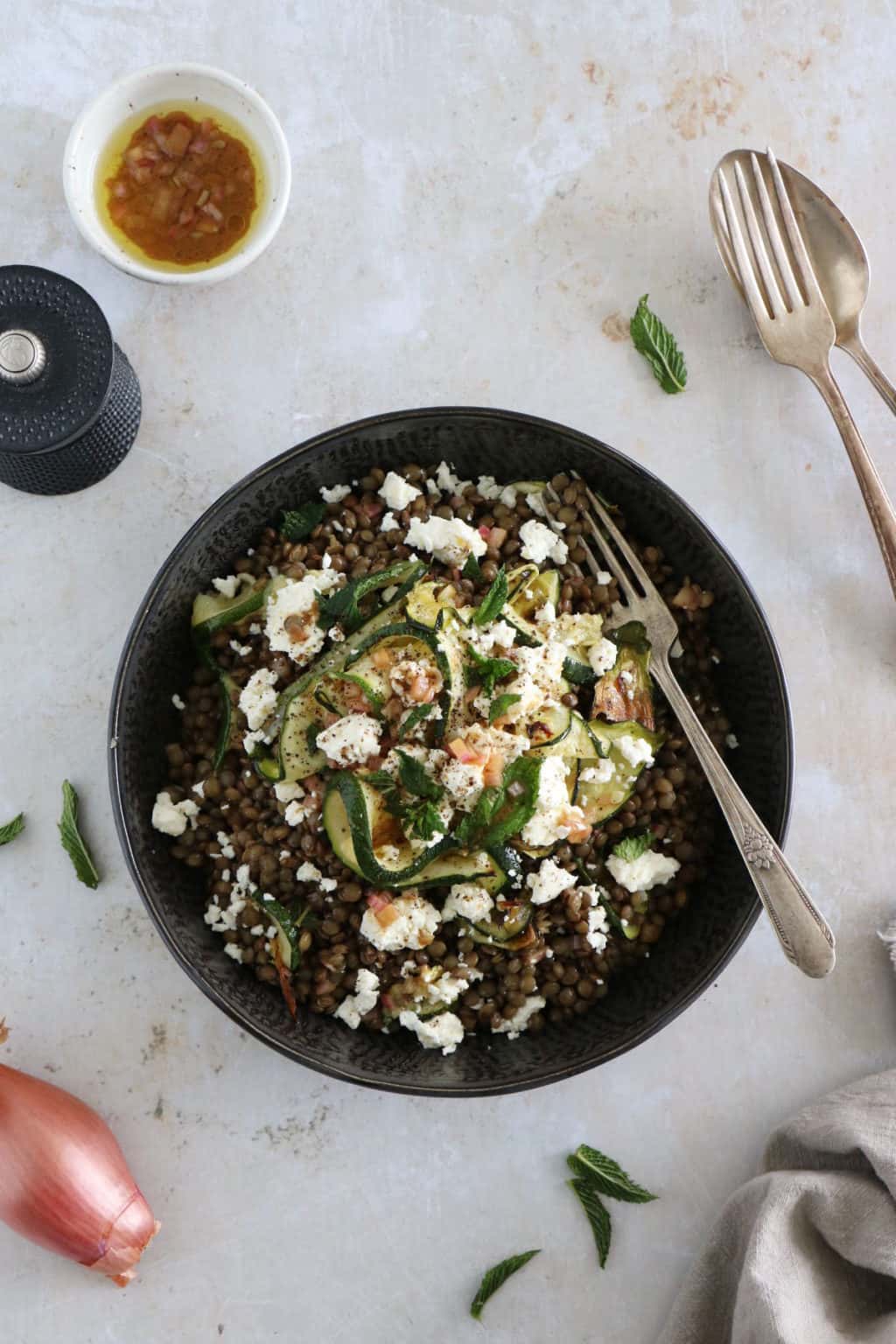 Lentil Salad with Zucchini, Feta and Mint - Del's cooking twist