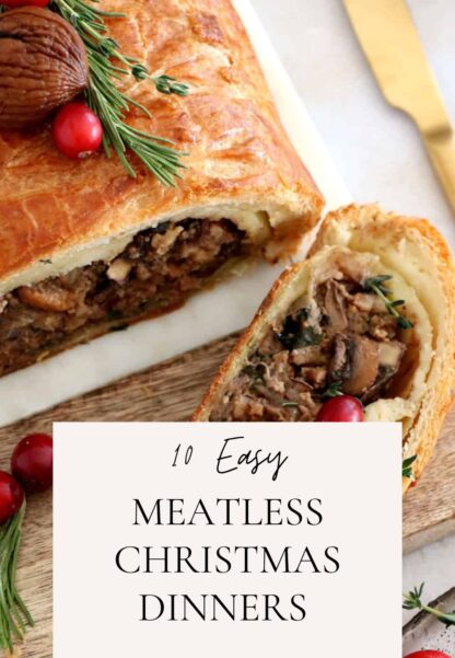 10 meatless Christmas dinner ideas, with various options (meatless, vegetarian, vegan or gluten-free), for small or larger gatherings.