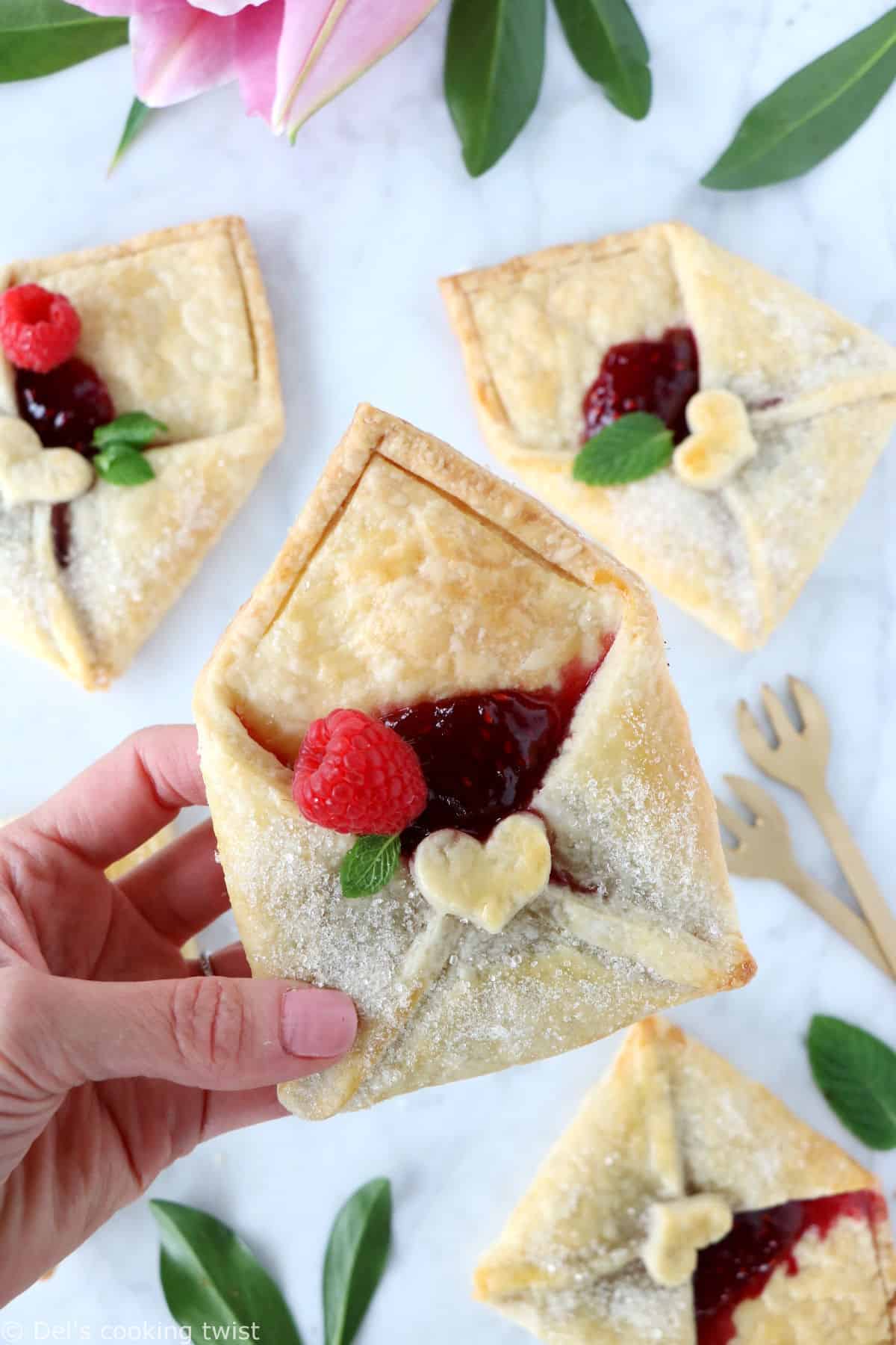 Raspberry Pie Pastry Envelopes - Del's cooking twist