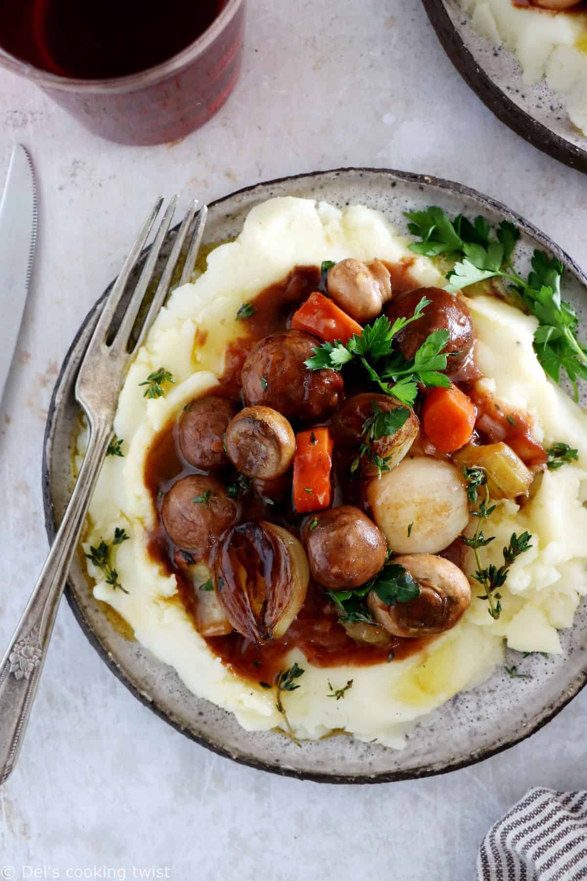 This rich and saucy mushroom bourguignon is a wonderful vegetarian stew, loaded with comforting and hearty flavors.