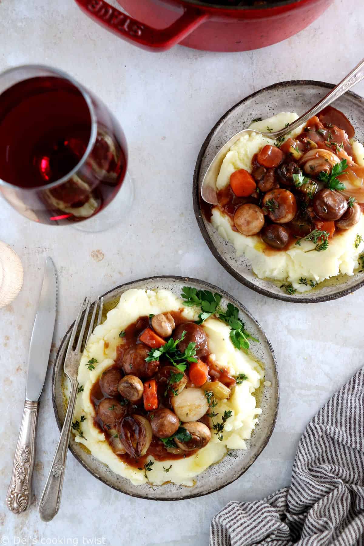 This rich and saucy mushroom bourguignon is a wonderful vegetarian stew, loaded with comforting and hearty flavors.