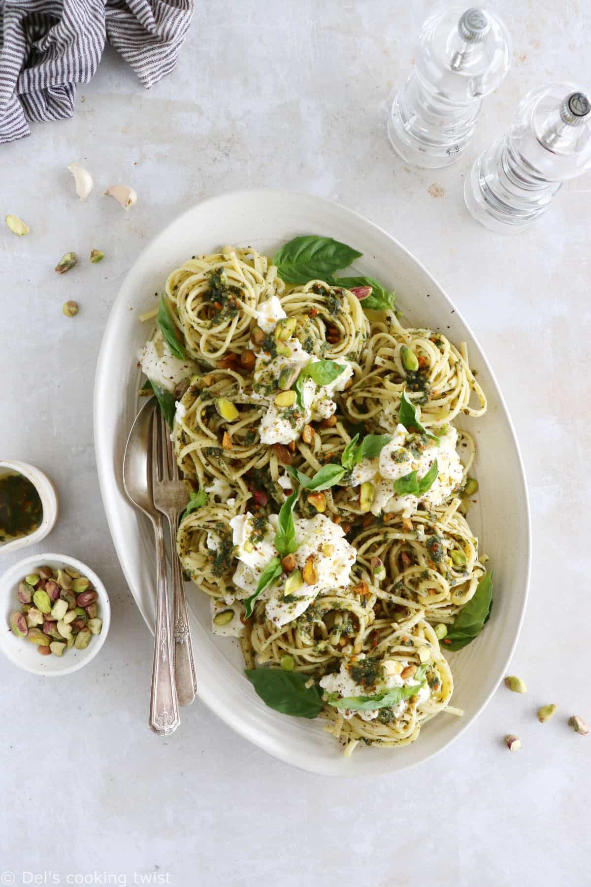 Pistachio Pesto Pasta with Burrata Cheese - Del's cooking twist