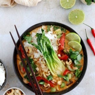 This vegan Thai red curry with bok choy is an easy vegetable red curry recipe, ready in 30 minutes and seriously better than takeout.