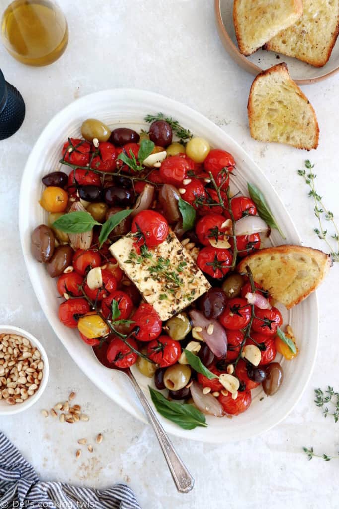 Baked Feta with Cherry Tomatoes and Olives - Del's cooking twist