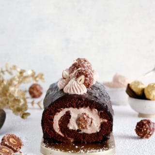 Chocolate Yule Log (Christmas Roll) with Chocolate Rocher Glaze