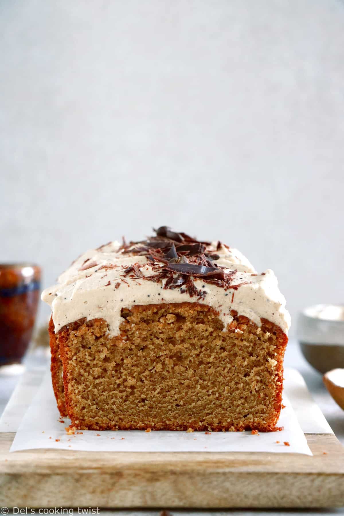 Rich in coffee flavors, this rich and moist coffee loaf cake with espresso frosting will be perfect for an afternoon tea or to serve as a dessert with a cup of coffee. 