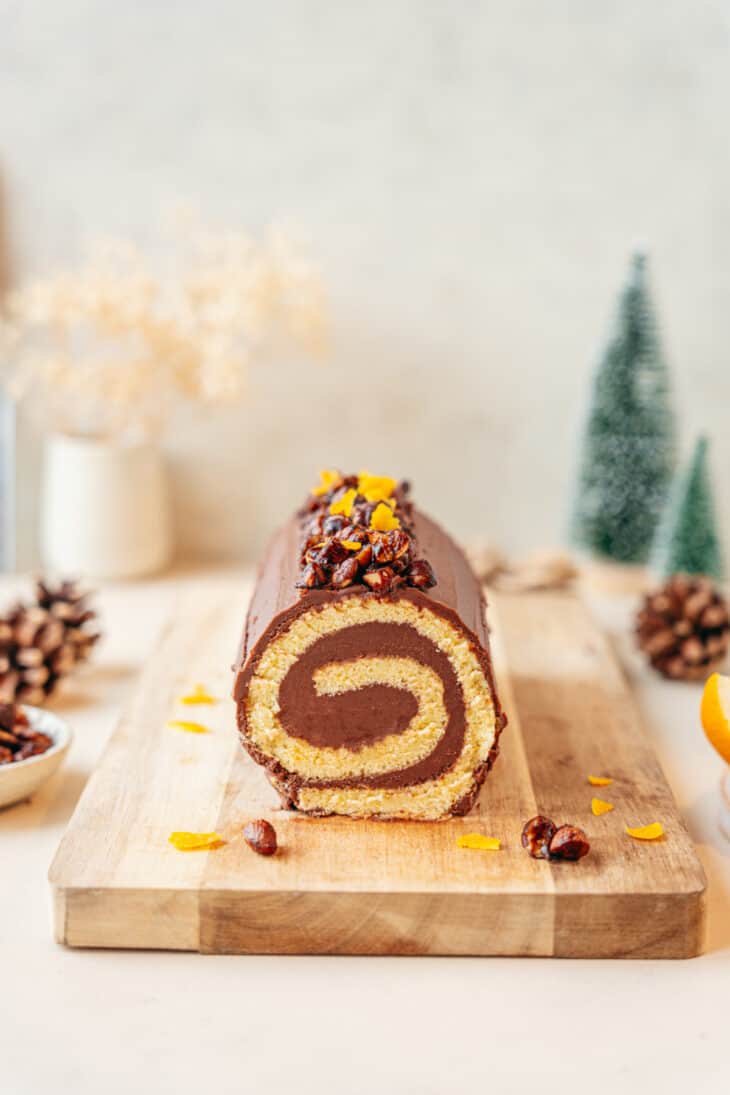 Chocolate Yule Log (Christmas Roll) with Chocolate Rocher Glaze