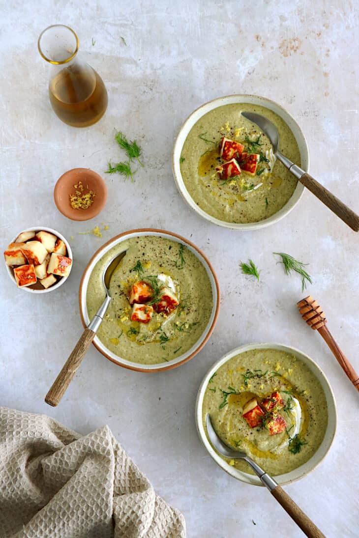 This dill broccoli soup with honey halloumi croutons will make you love broccoli. Hearty and satisfying, it's loaded with refreshing flavors.