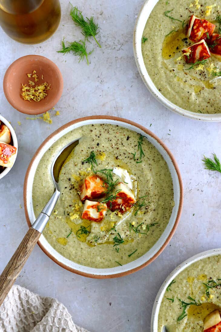 This dill broccoli soup with honey halloumi croutons will make you love broccoli. Hearty and satisfying, it's loaded with refreshing flavors.