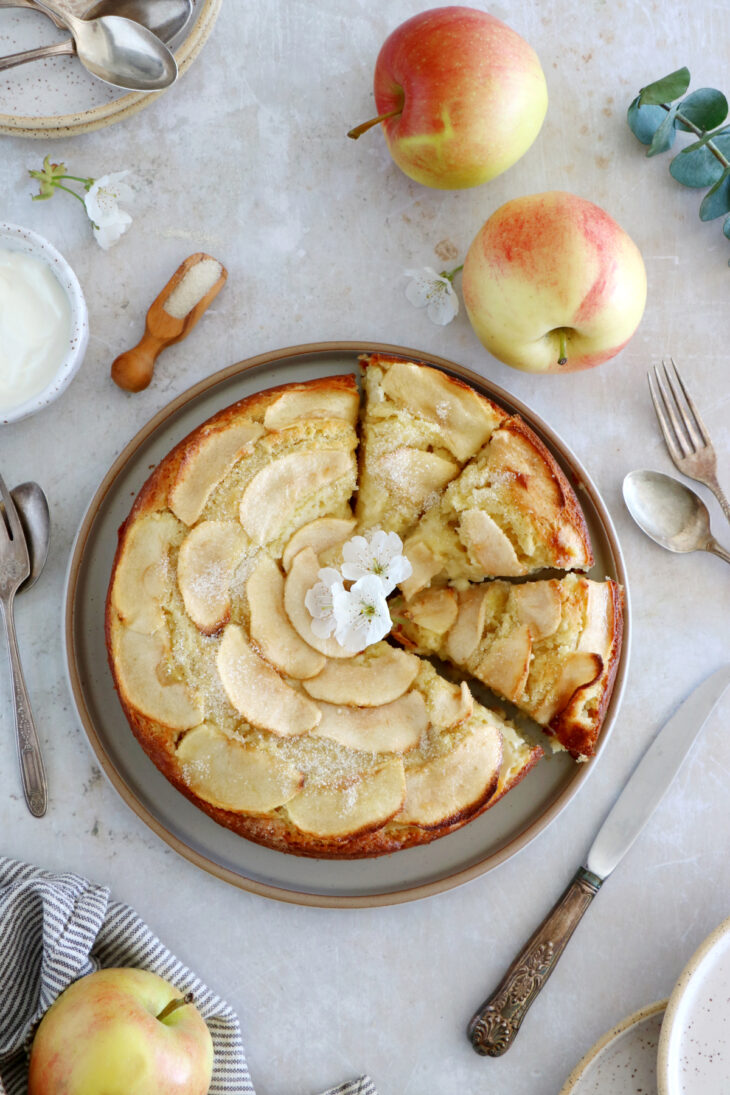 Ce gâteau aux pommes à la ricotta est doux, moelleux à souhait et garni de lamelles de pommes. Découvrez son ingrédient secret qui lui donne une saveur unique.