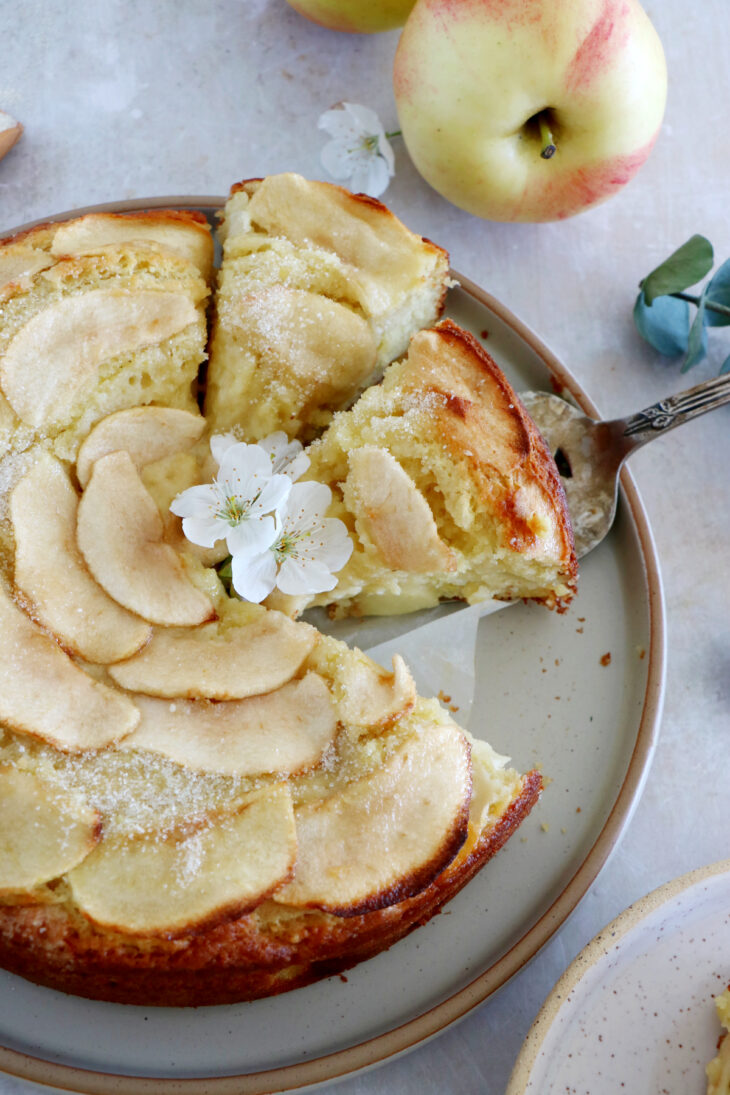 Ce gâteau aux pommes à la ricotta est doux, moelleux à souhait et garni de lamelles de pommes. Découvrez son ingrédient secret qui lui donne une saveur unique.