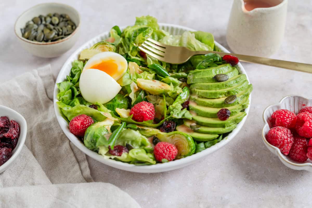 Avocado Raspberry Salad with Soft-Boiled Eggs - Del's cooking twist