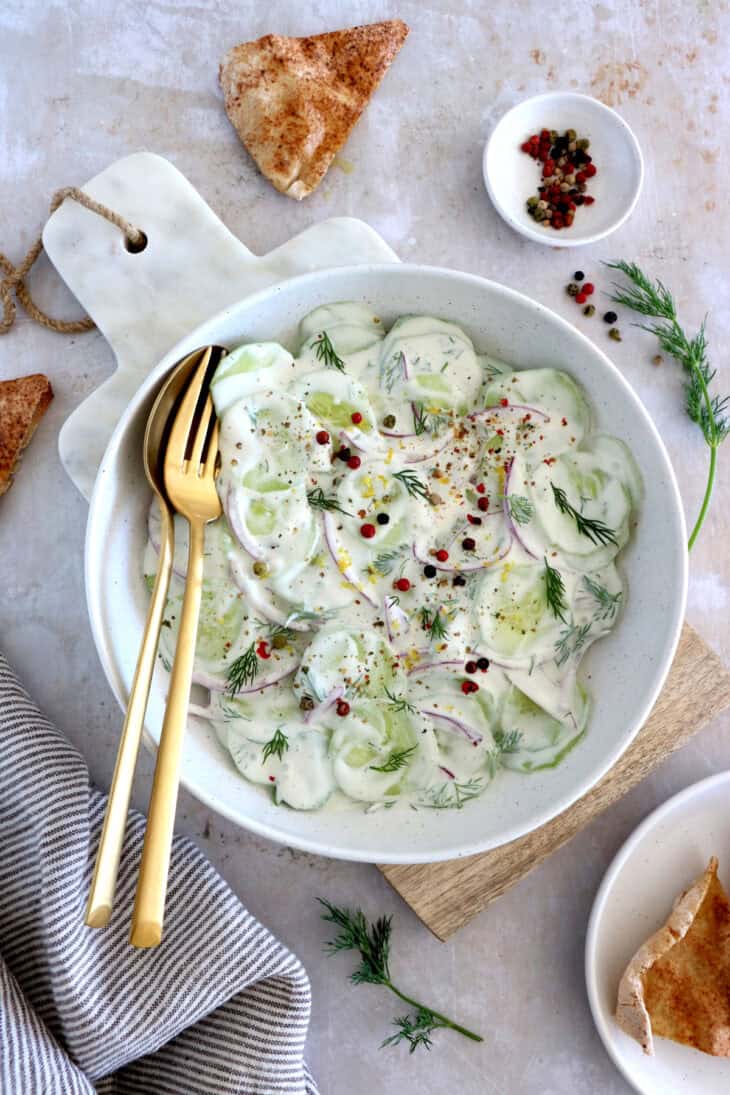 This creamy dill cucumber salad is quick, easy to assemble, very refreshing, and perfect for picnics or summer grilling.