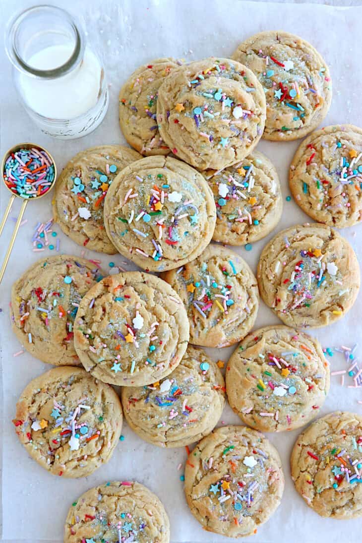 These funfetti cookies are soft, chewy and loaded with rainbow sprinkles. They're very festive and perfect for any birthday celebration.