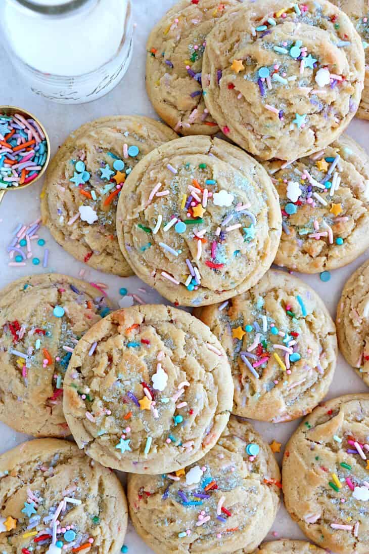 These funfetti cookies are soft, chewy and loaded with rainbow sprinkles. They're very festive and perfect for any birthday celebration.