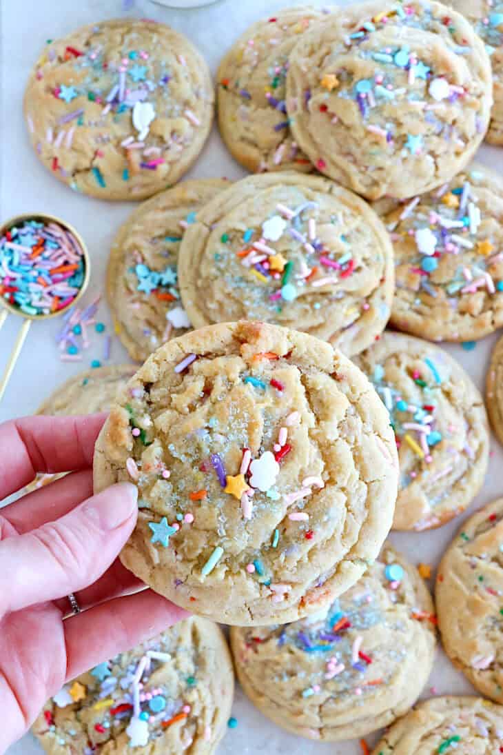 These funfetti cookies are soft, chewy and loaded with rainbow sprinkles. They're very festive and perfect for any birthday celebration.