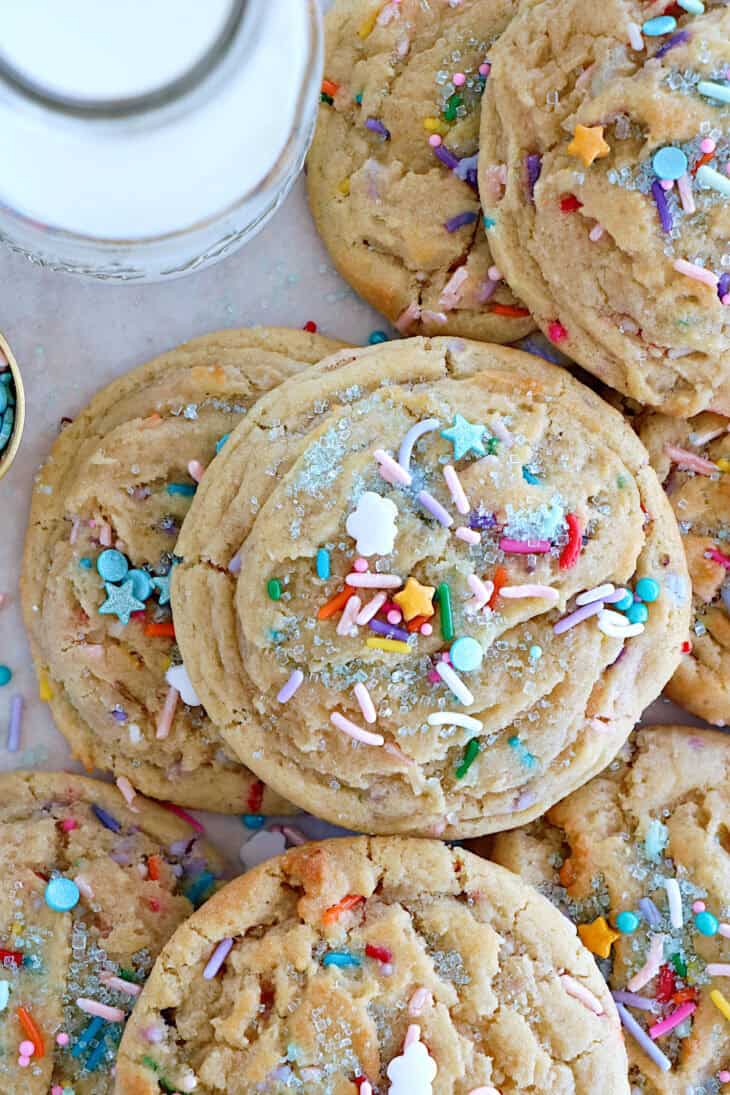 These funfetti cookies are soft, chewy and loaded with rainbow sprinkles. They're very festive and perfect for any birthday celebration.