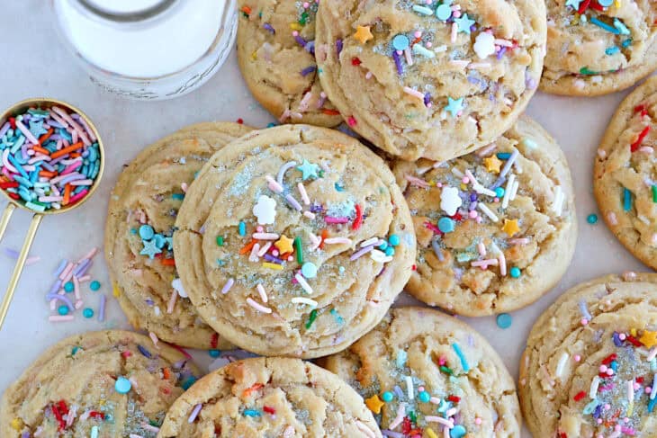 These funfetti cookies are soft, chewy and loaded with rainbow sprinkles. They're very festive and perfect for any birthday celebration.