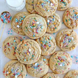 These funfetti cookies are soft, chewy and loaded with rainbow sprinkles. They're very festive and perfect for any birthday celebration.