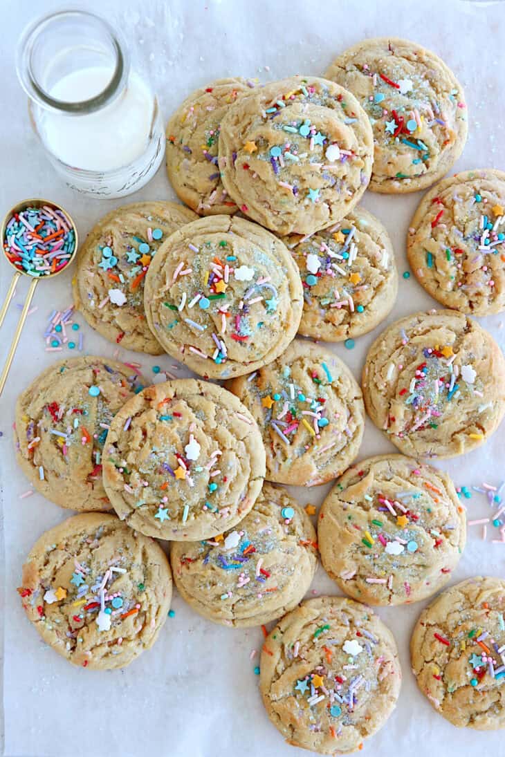 These funfetti cookies are soft, chewy and loaded with rainbow sprinkles. They're very festive and perfect for any birthday celebration.