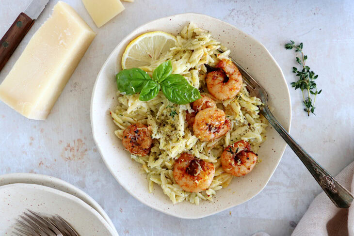 This 30-minute creamy shrimp orzo risotto is prepared with orzo pasta instead of arborio rice and is both quicker and easier to make.