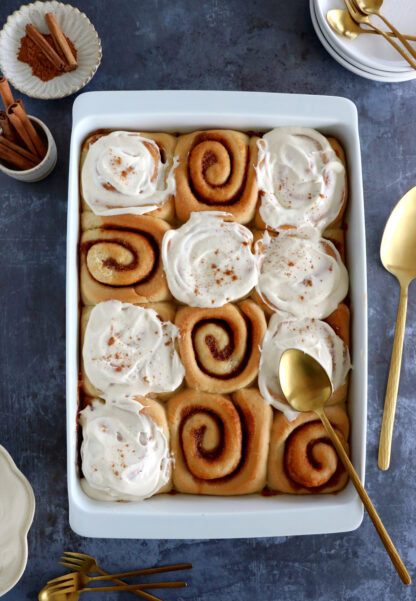 These are the BEST Cinnamon Rolls! Soft and fluffy, they're packed with cinnamon flavors and topped with a gooey cream cheese frosting.