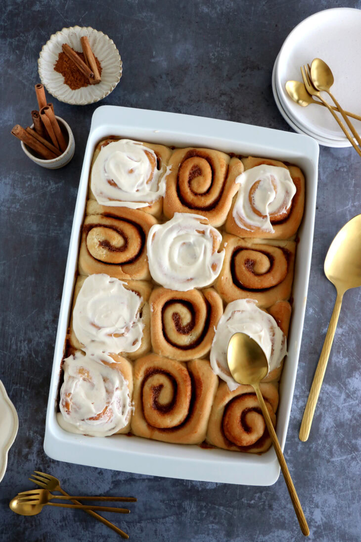 These are the BEST Cinnamon Rolls! Soft and fluffy, they're packed with cinnamon flavors and topped with a gooey cream cheese frosting.