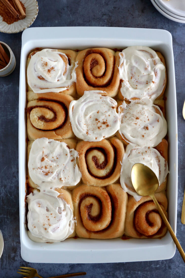 These are the BEST Cinnamon Rolls! Soft and fluffy, they're packed with cinnamon flavors and topped with a gooey cream cheese frosting.